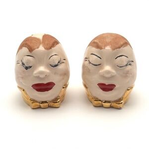 Vintage Ceramic Egg Head Salt and Pepper Shaker Set